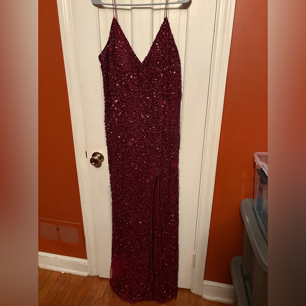 Sherri Hill Burgundy Sequin Prom Dress